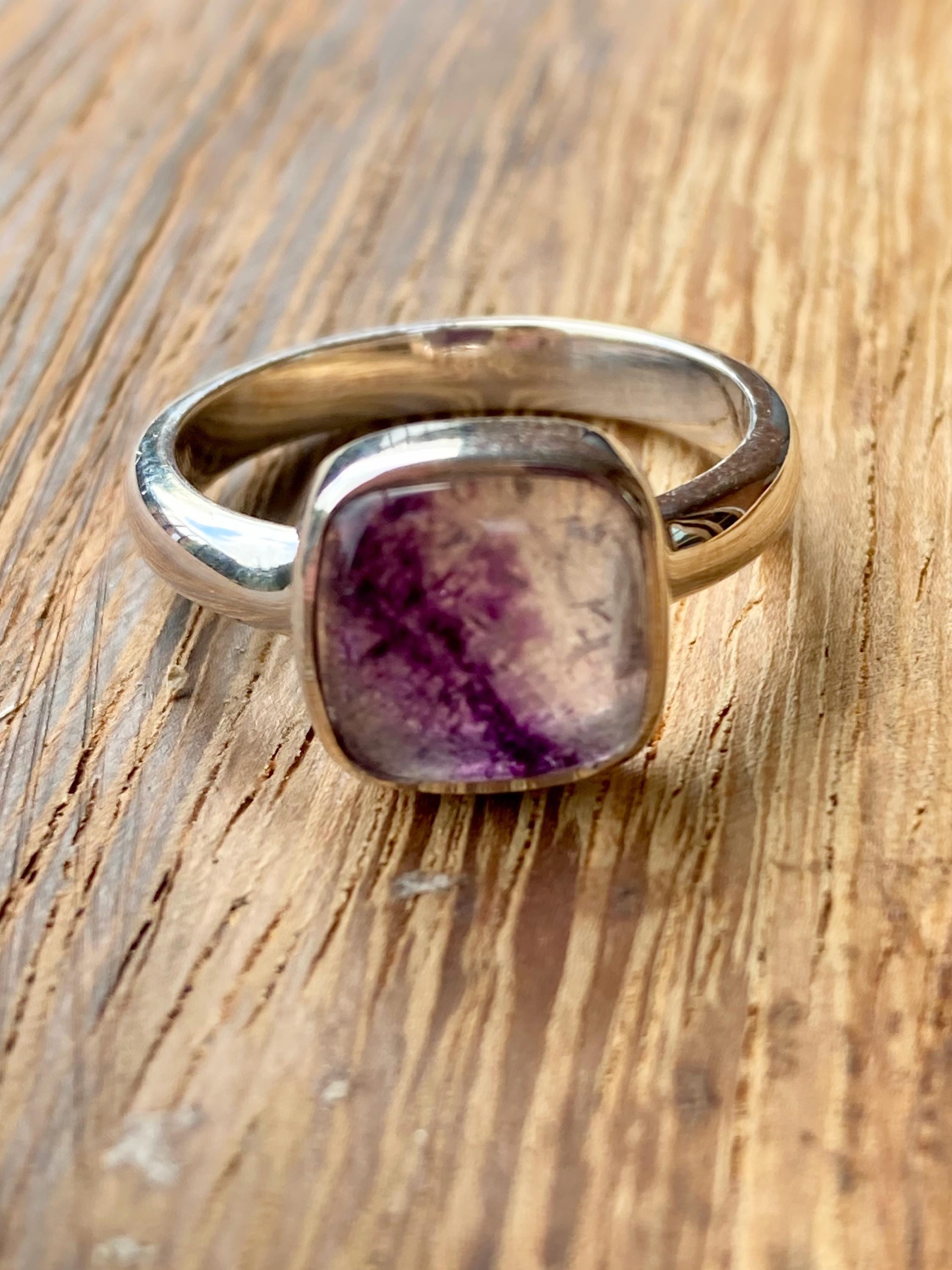 Blue John Silver Square Handmade Ring 10mm x 10mm
