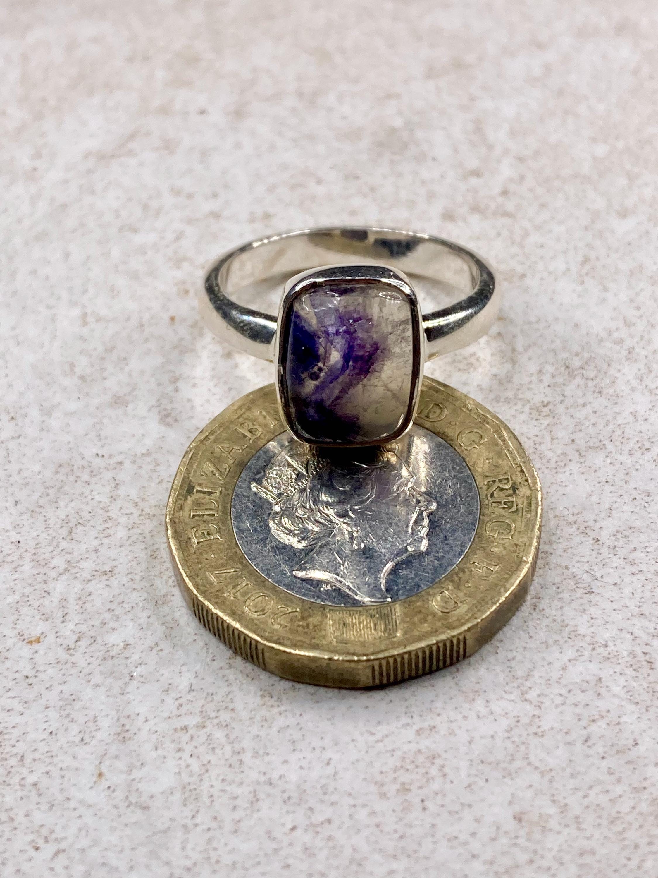Blue John Silver Square Handmade Ring 12mm x 9mm