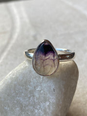 Unique Blue John Ring, Teardrop 13mm x 10mm, Sterling Silver, Handmade Derbyshire UK gift