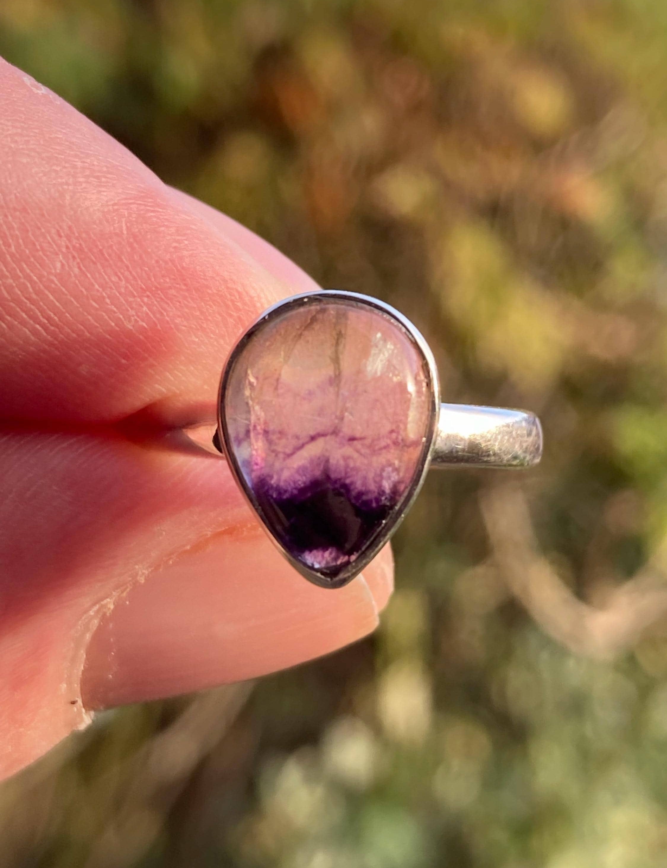 Unique Blue John Ring, Teardrop 13mm x 10mm, Sterling Silver, Handmade Derbyshire UK gift