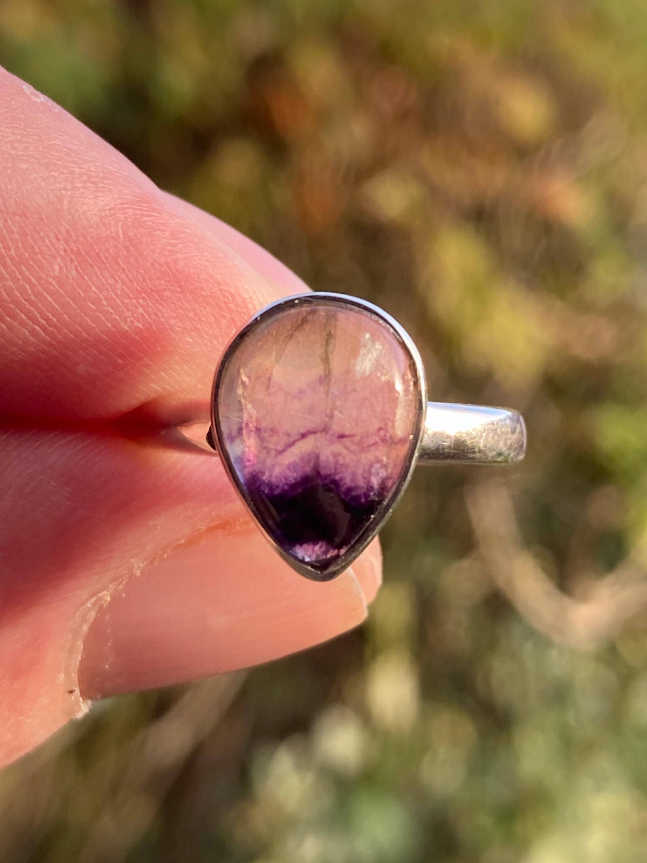 Unique Blue John Ring, Teardrop 13mm x 10mm, Sterling Silver, Handmade Derbyshire UK gift