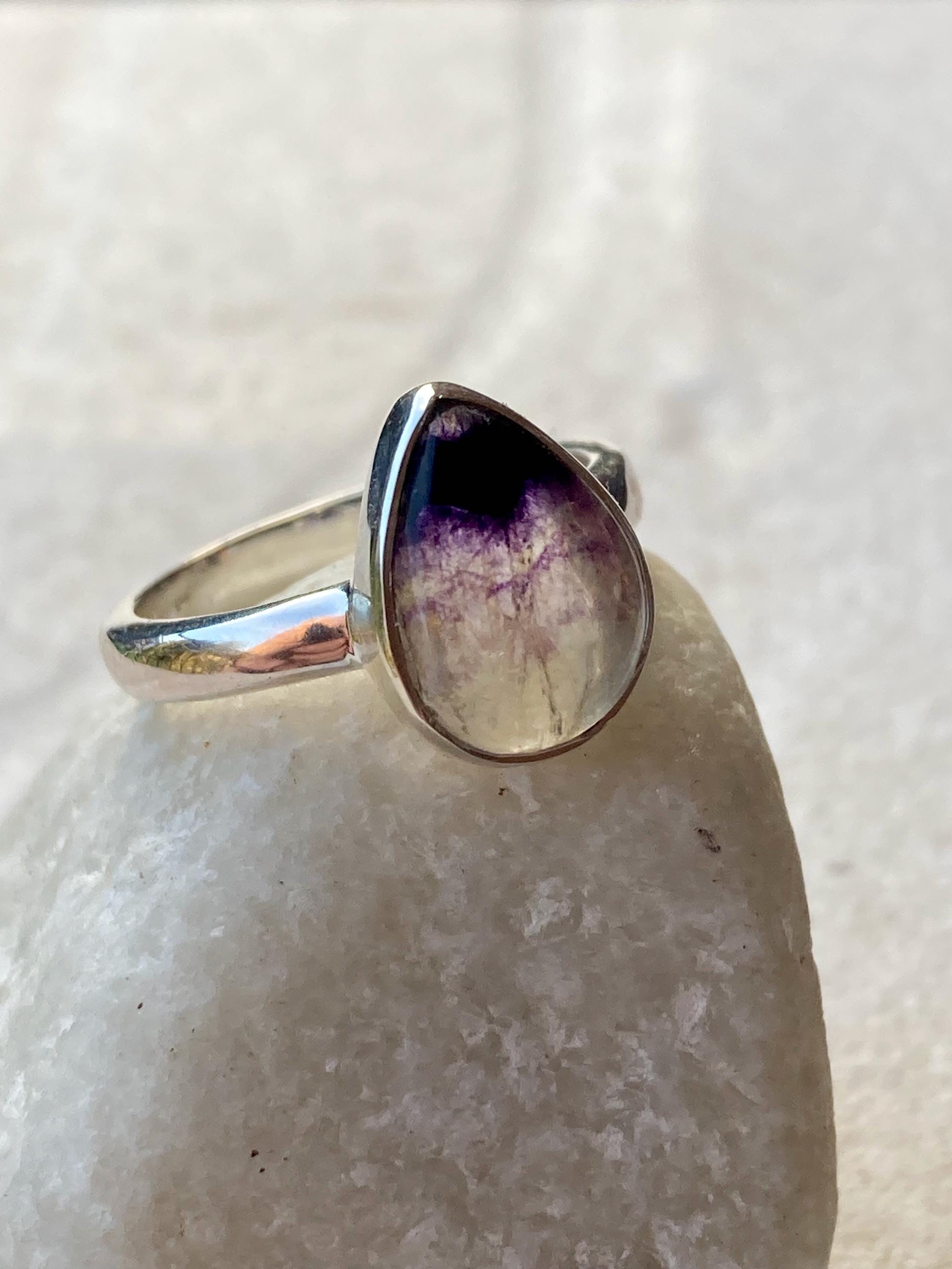 Unique Blue John Ring, Teardrop 13mm x 10mm, Sterling Silver, Handmade Derbyshire UK gift