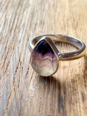 Unique Blue John Ring, Teardrop 13mm x 10mm, Sterling Silver, Handmade Derbyshire UK gift