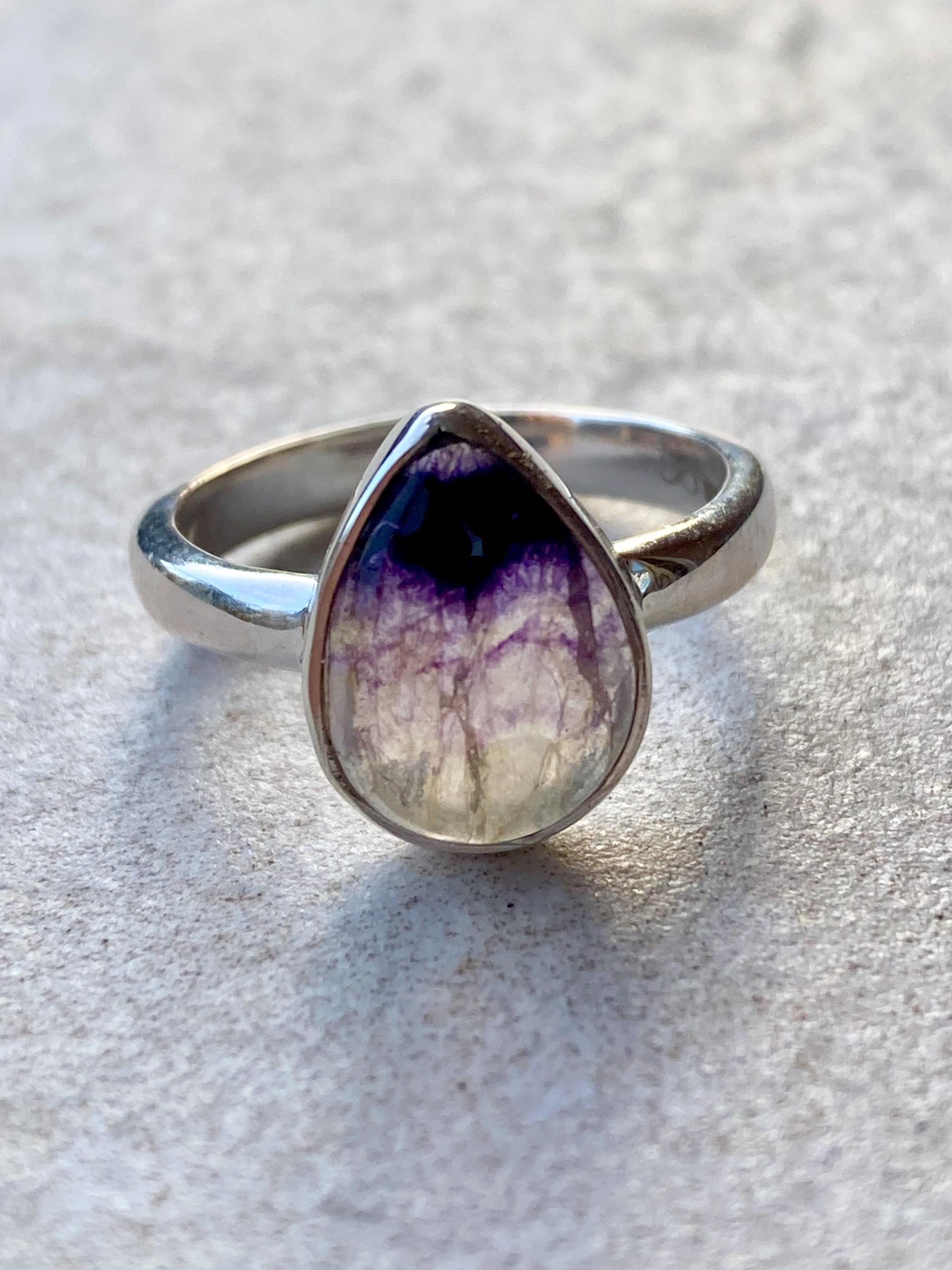 Unique Blue John Ring, Teardrop 13mm x 10mm, Sterling Silver, Handmade Derbyshire UK gift