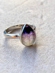 Unique Blue John Ring, Teardrop 13mm x 10mm, Sterling Silver, Handmade Derbyshire UK gift