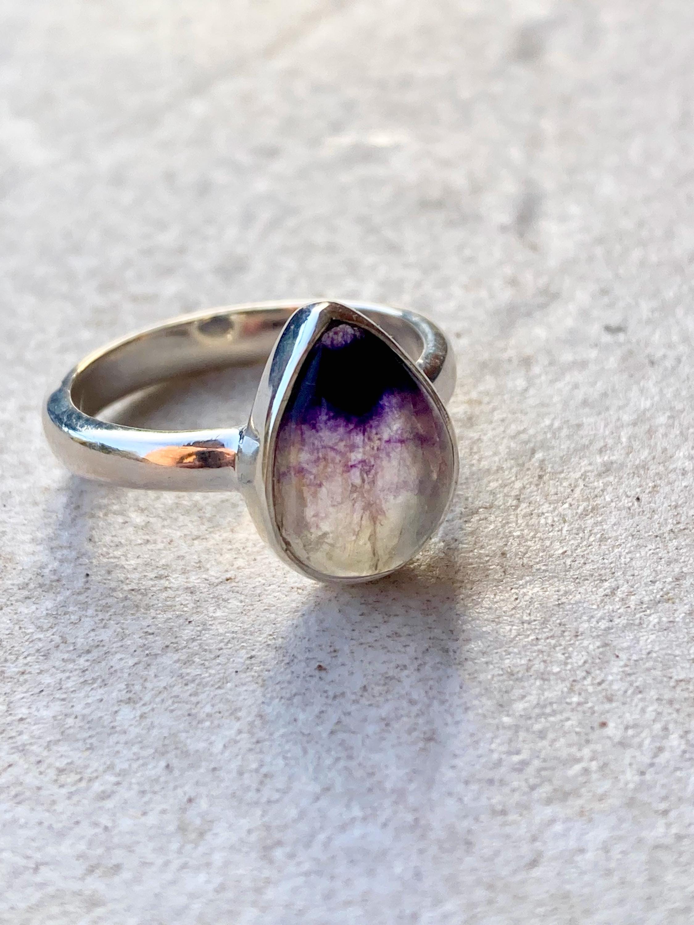 Unique Blue John Ring, Teardrop 13mm x 10mm, Sterling Silver, Handmade Derbyshire UK gift