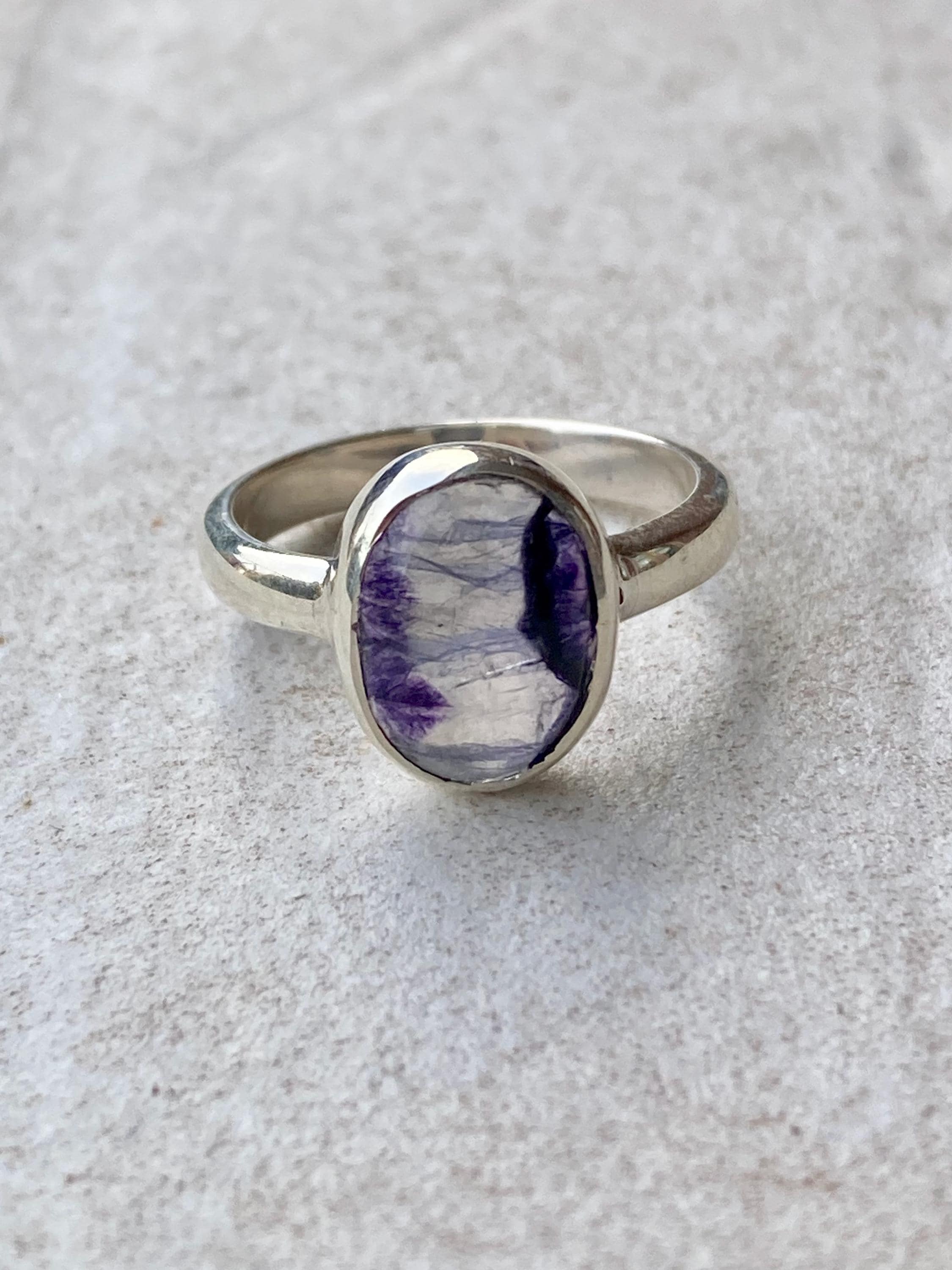 Blue John Silver Oval Ring 13 mm x 10 mm