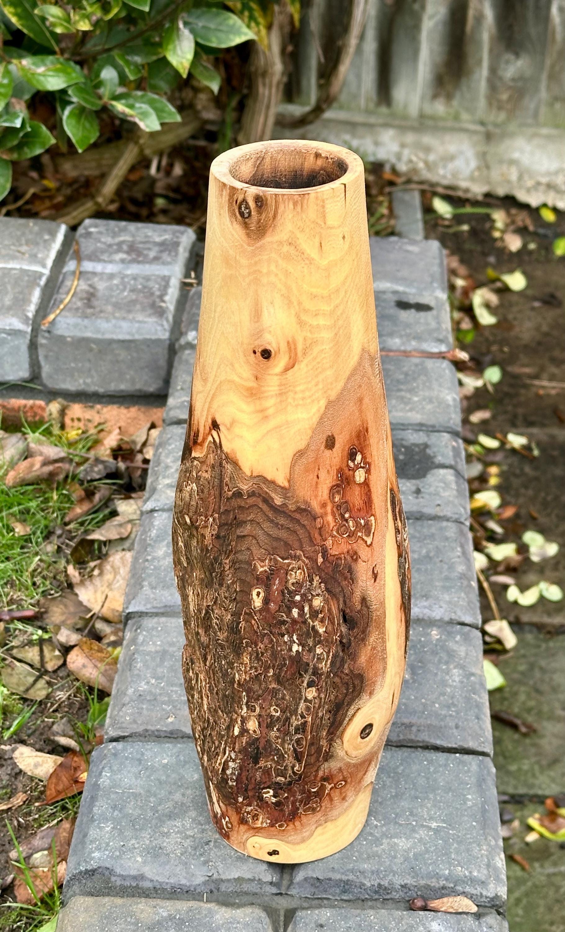 Tall Hand-Turned Burr Elm Wooden Vase – 5th Anniversary (Wood) Gift, Scandinavian Minimalist Decor.