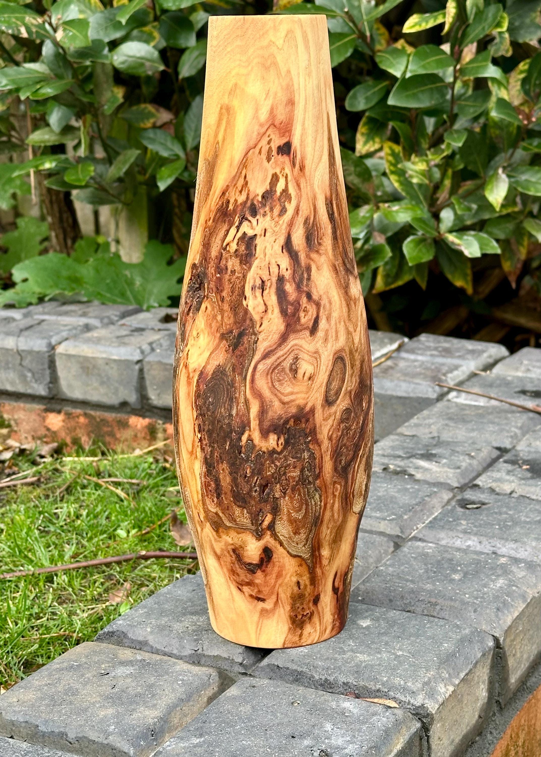 Tall Hand-Turned Burr Elm Wooden Vase – 5th Anniversary (Wood) Gift, Scandinavian Minimalist Decor.