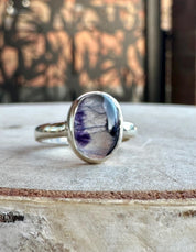 Rare Blue John Ring in Sterling Silver, Oval Derbyshire Spar Statement Gemstone Ring