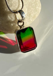 Watermelon Tourmaline Sterling Silver Baguette Pendant