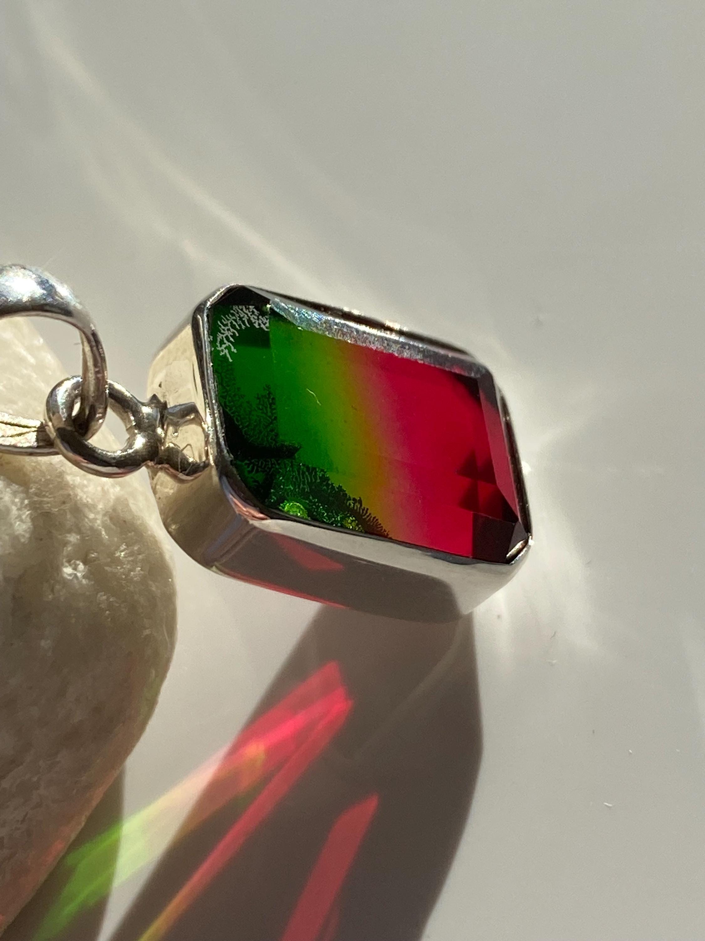 Watermelon Tourmaline Sterling Silver Baguette Pendant