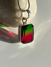 Watermelon Tourmaline Sterling Silver Baguette Pendant