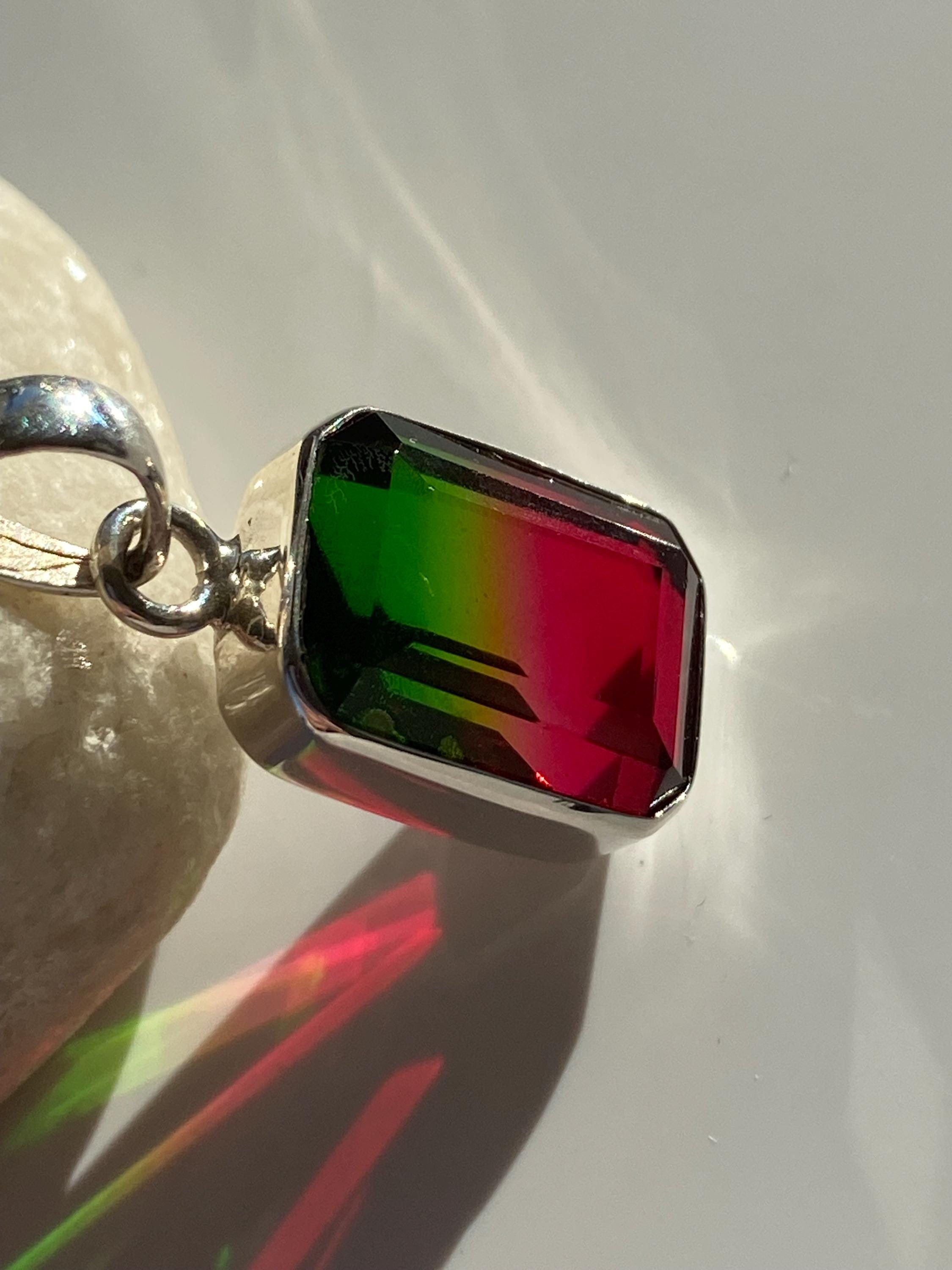 Watermelon Tourmaline Sterling Silver Baguette Pendant