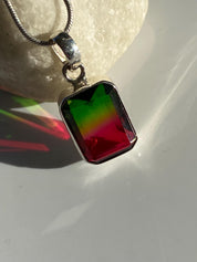 Watermelon Tourmaline Sterling Silver Baguette Pendant