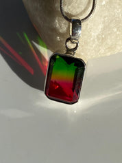 Watermelon Tourmaline Sterling Silver Baguette Pendant