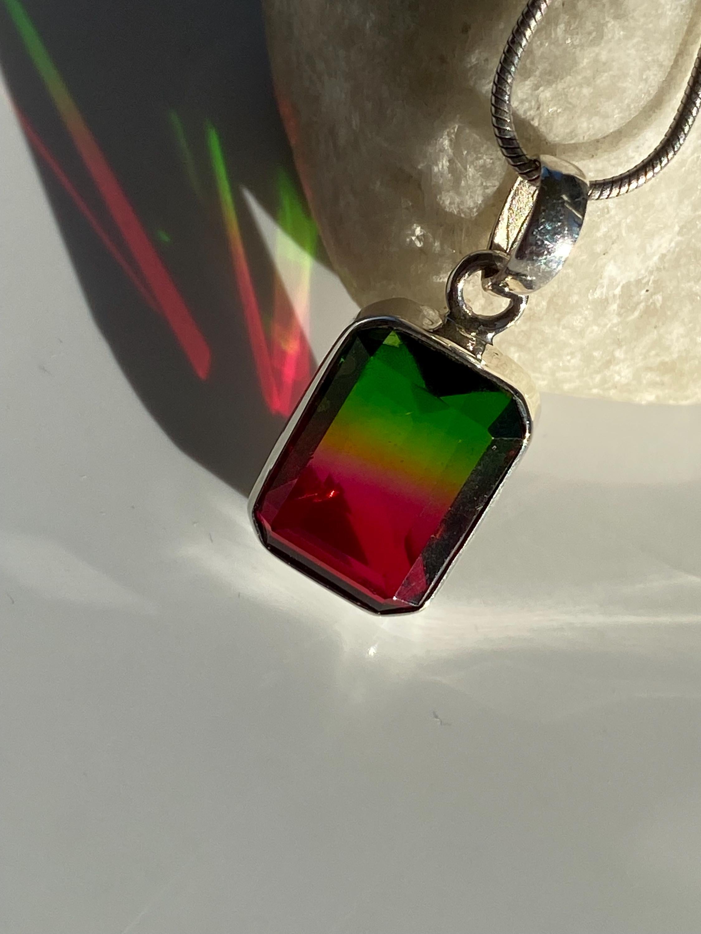 Watermelon Tourmaline Sterling Silver Baguette Pendant