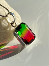 Watermelon Tourmaline Sterling Silver Baguette Pendant