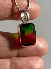 Watermelon Tourmaline Sterling Silver Baguette Pendant