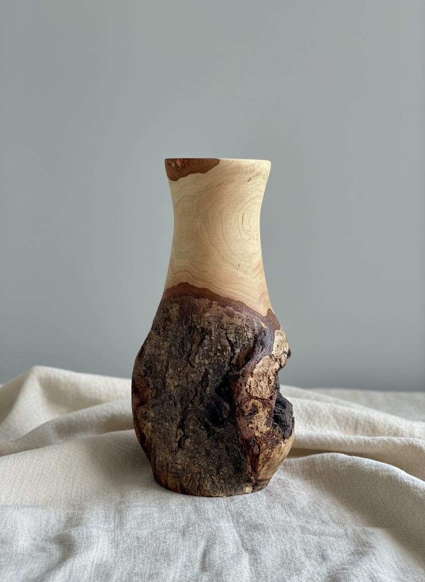 Handmade Elm Burr/Burl, Wooden Vase Hand-Turned Solid Wood, Rustic Natural Decor
