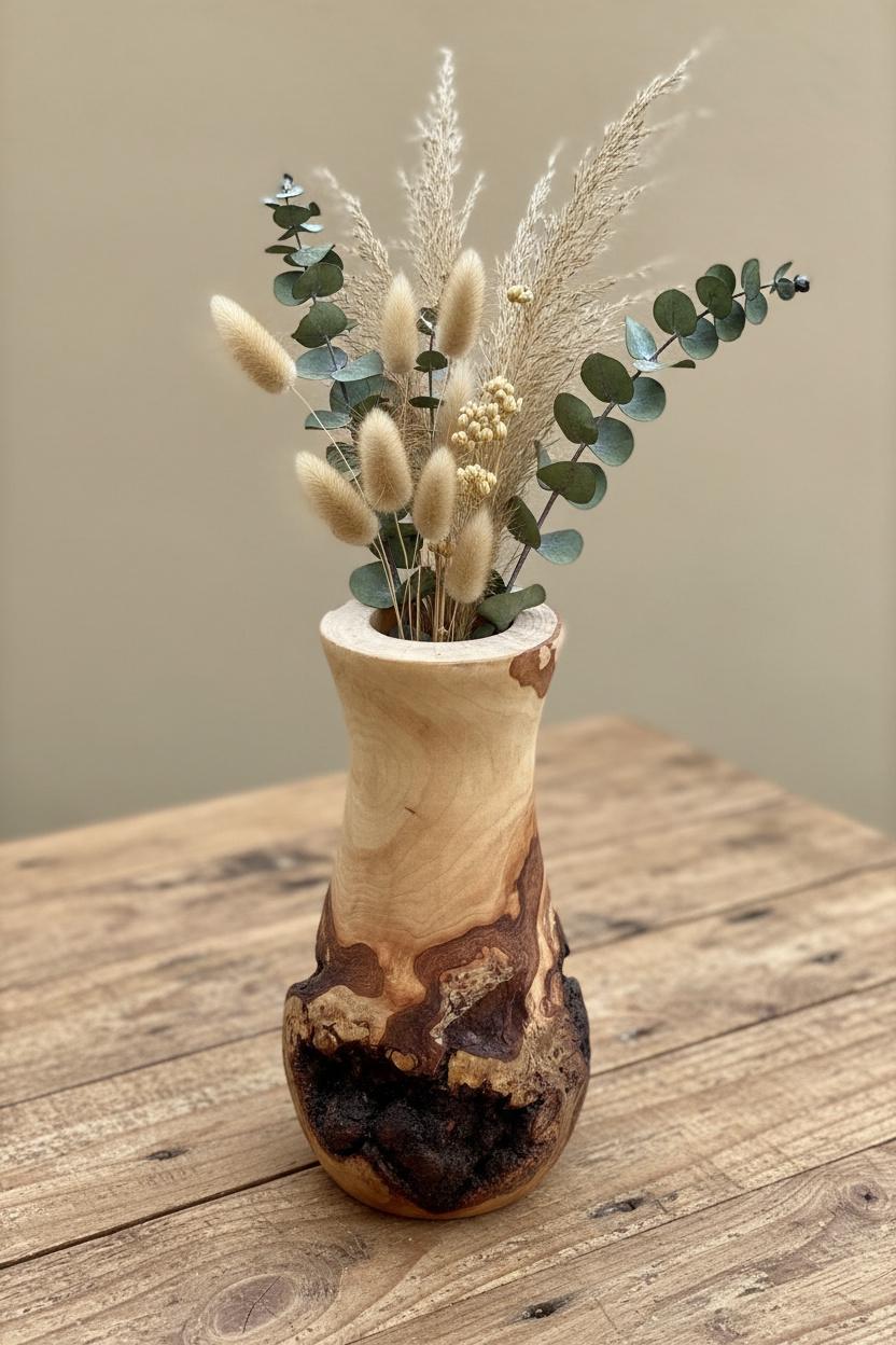 Handmade Elm Burr/Burl, Wooden Vase Hand-Turned Solid Wood, Rustic Natural Decor