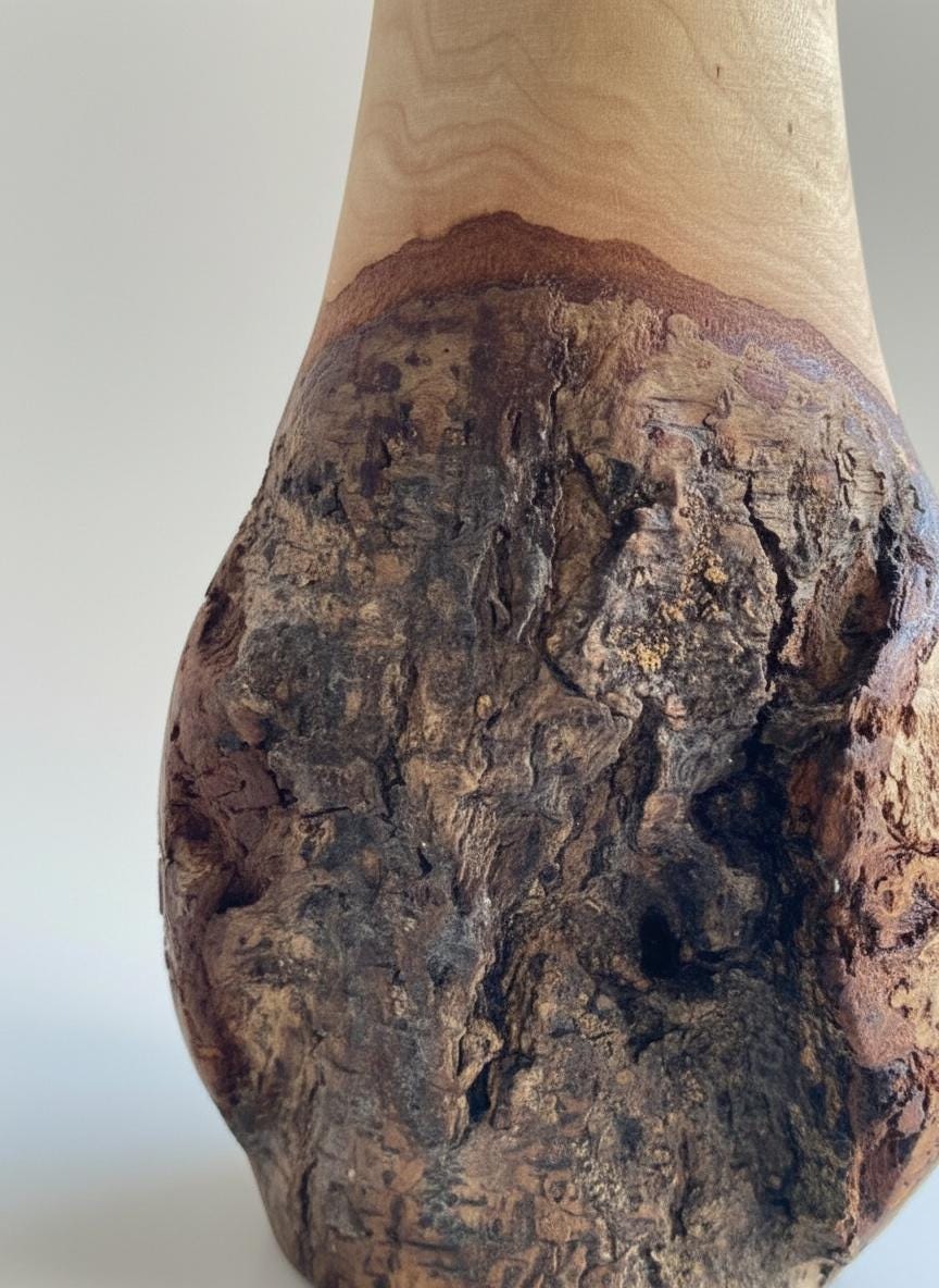 Handmade Elm Burr/Burl, Wooden Vase Hand-Turned Solid Wood, Rustic Natural Decor