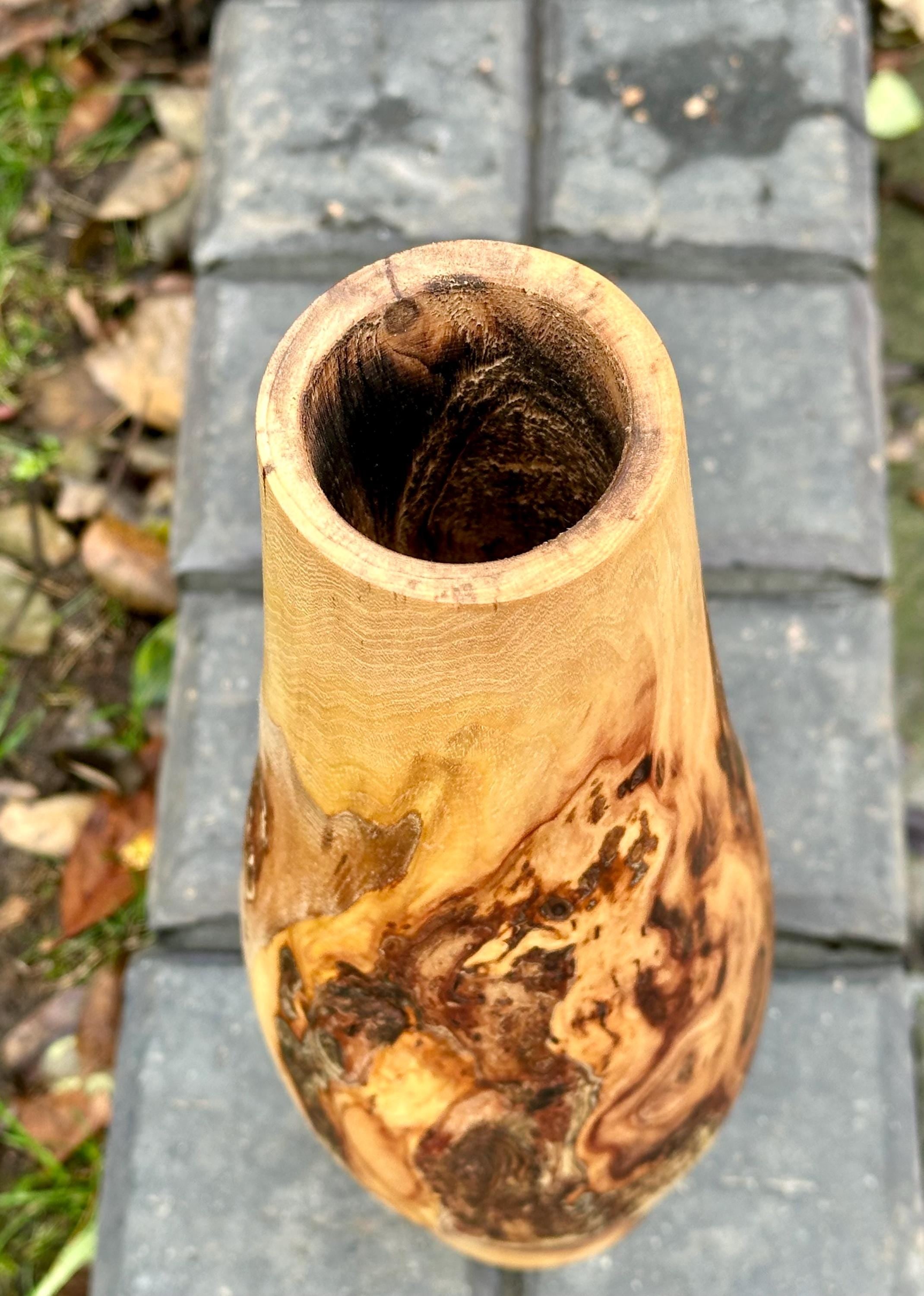 Tall Hand-Turned Burr Elm Wooden Vase – 5th Anniversary (Wood) Gift, Scandinavian Minimalist Decor.