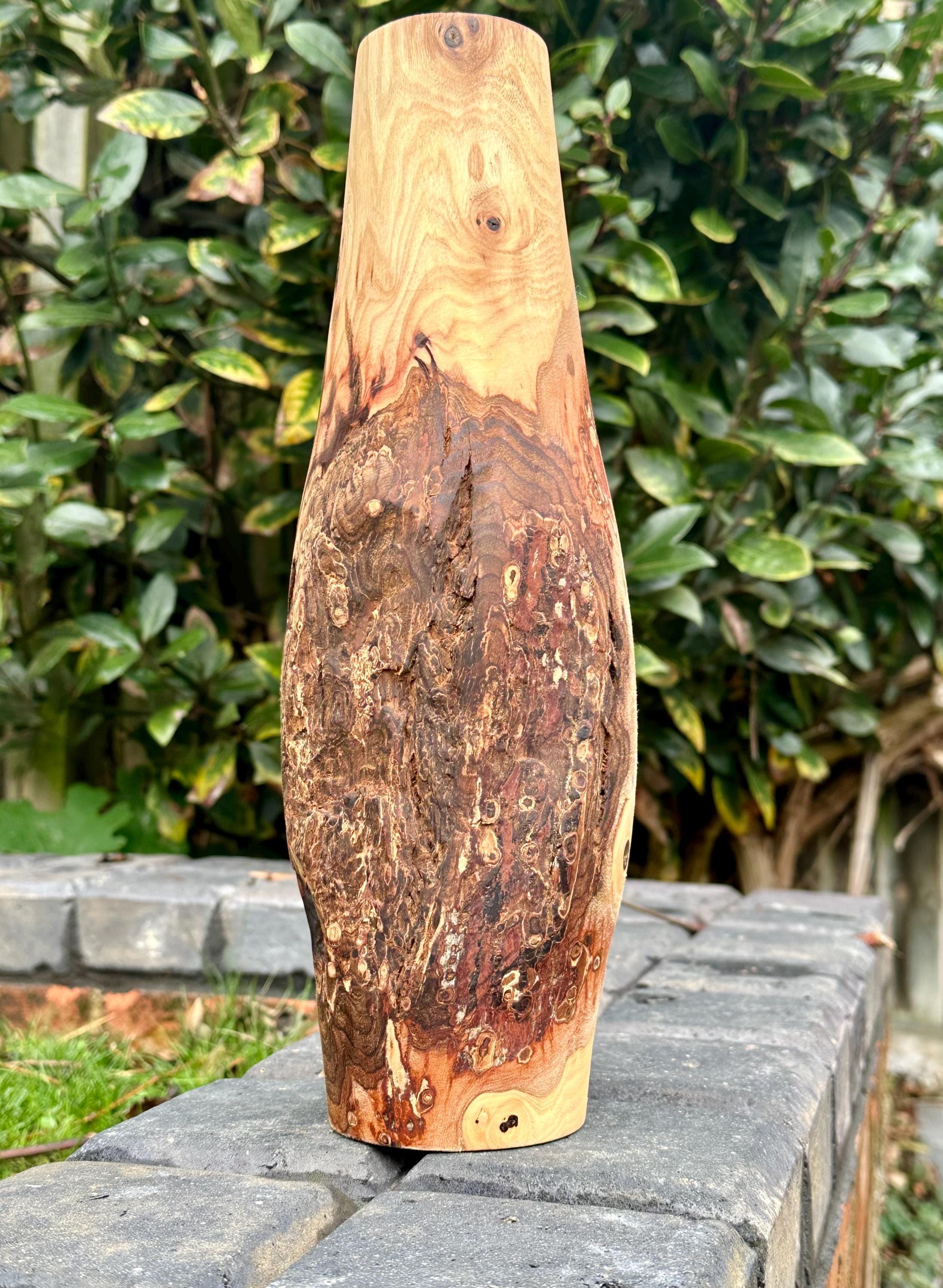Tall Hand-Turned Burr Elm Wooden Vase – 5th Anniversary (Wood) Gift, Scandinavian Minimalist Decor.