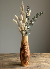 Tall Hand-Turned Burr Elm Wooden Vase – 5th Anniversary (Wood) Gift, Scandinavian Minimalist Decor.
