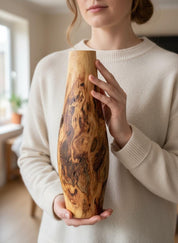 Tall Hand-Turned Burr Elm Wooden Vase – 5th Anniversary (Wood) Gift, Scandinavian Minimalist Decor.