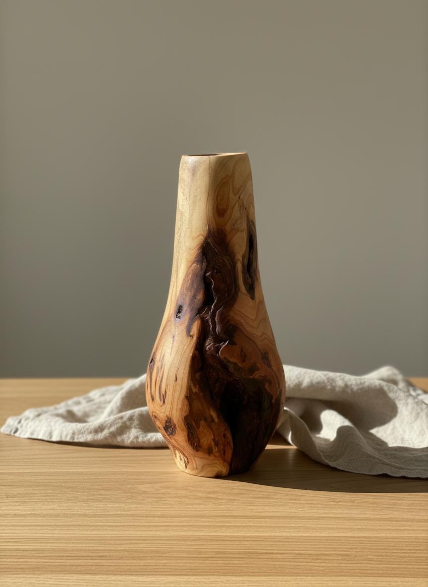 Handmade Elm Burr/Burl, Wooden Vase Hand-Turned Solid Wood, Rustic Natural Decor