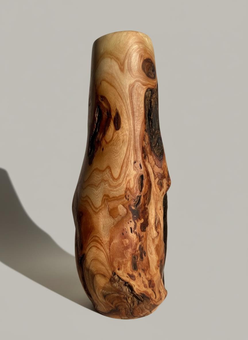 Handmade Elm Burr/Burl, Wooden Vase Hand-Turned Solid Wood, Rustic Natural Decor