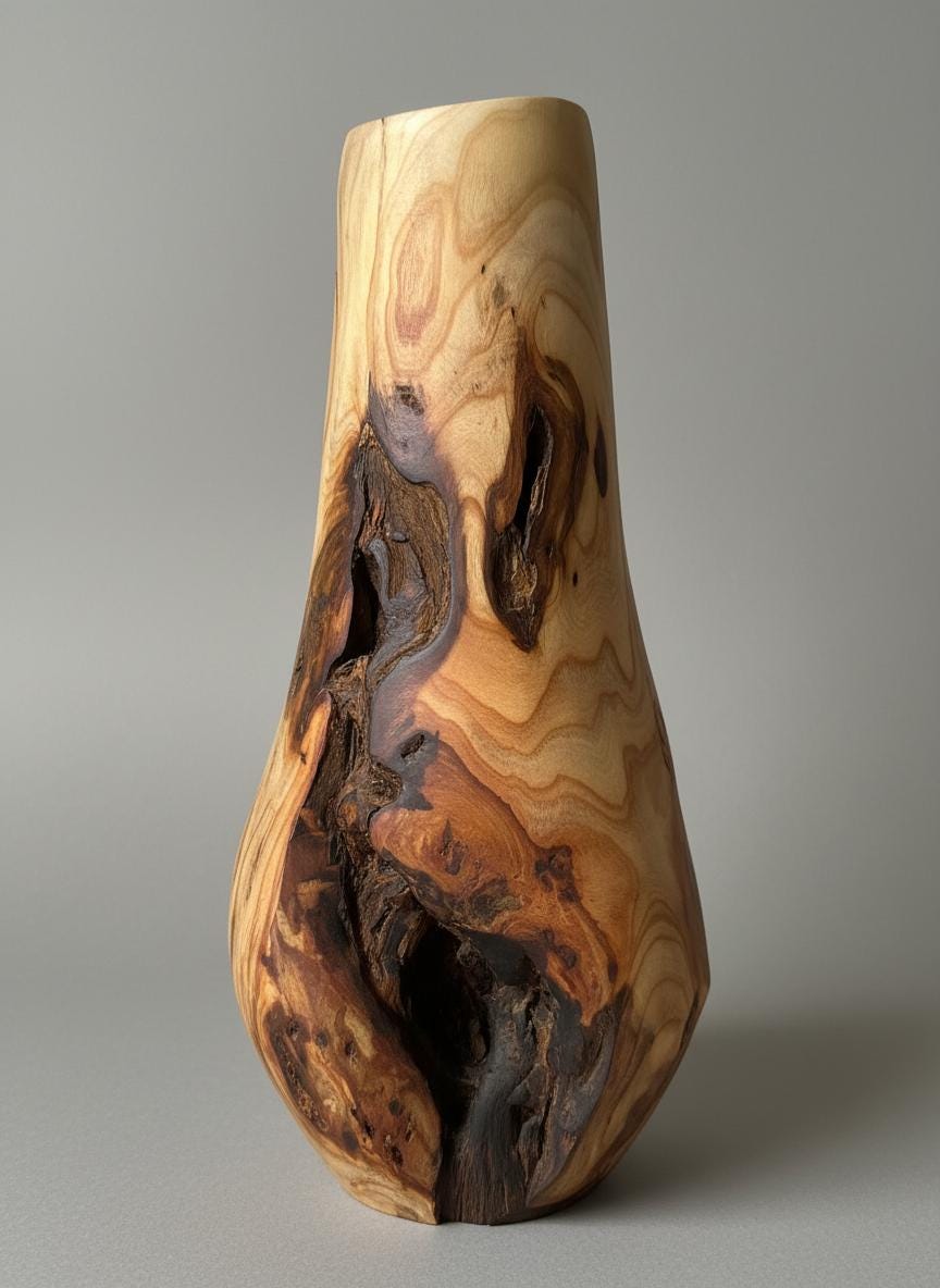 Handmade Elm Burr/Burl, Wooden Vase Hand-Turned Solid Wood, Rustic Natural Decor