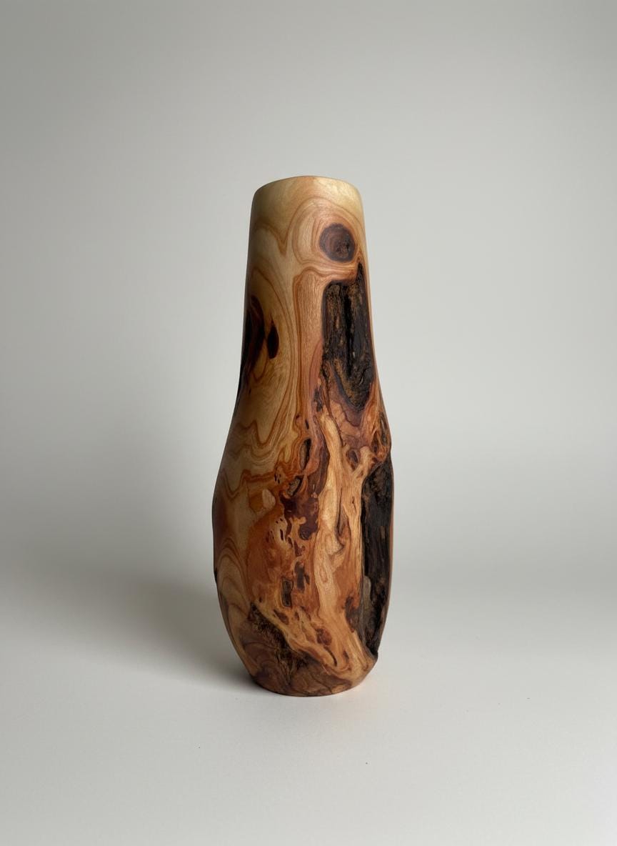 Handmade Elm Burr/Burl, Wooden Vase Hand-Turned Solid Wood, Rustic Natural Decor