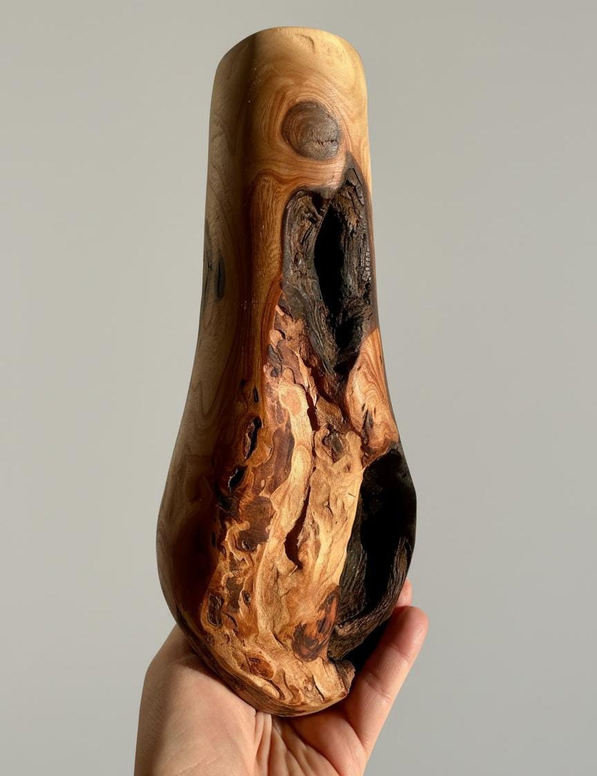 Burl, Wooden Vase Hand-Turned Solid Wood, Rustic Natural Decor