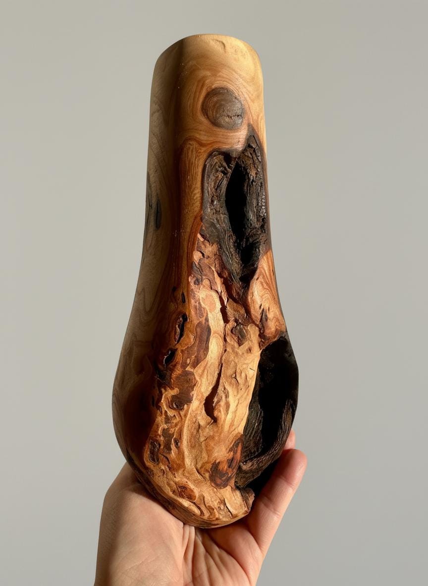 Handmade Elm Burr/Burl, Wooden Vase Hand-Turned Solid Wood, Rustic Natural Decor