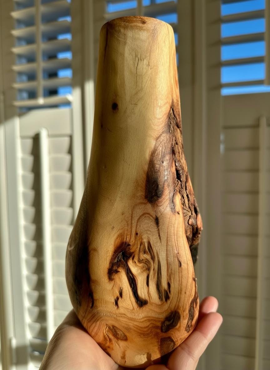 Handmade Elm Burr/Burl, Wooden Vase Hand-Turned Solid Wood, Rustic Natural Decor