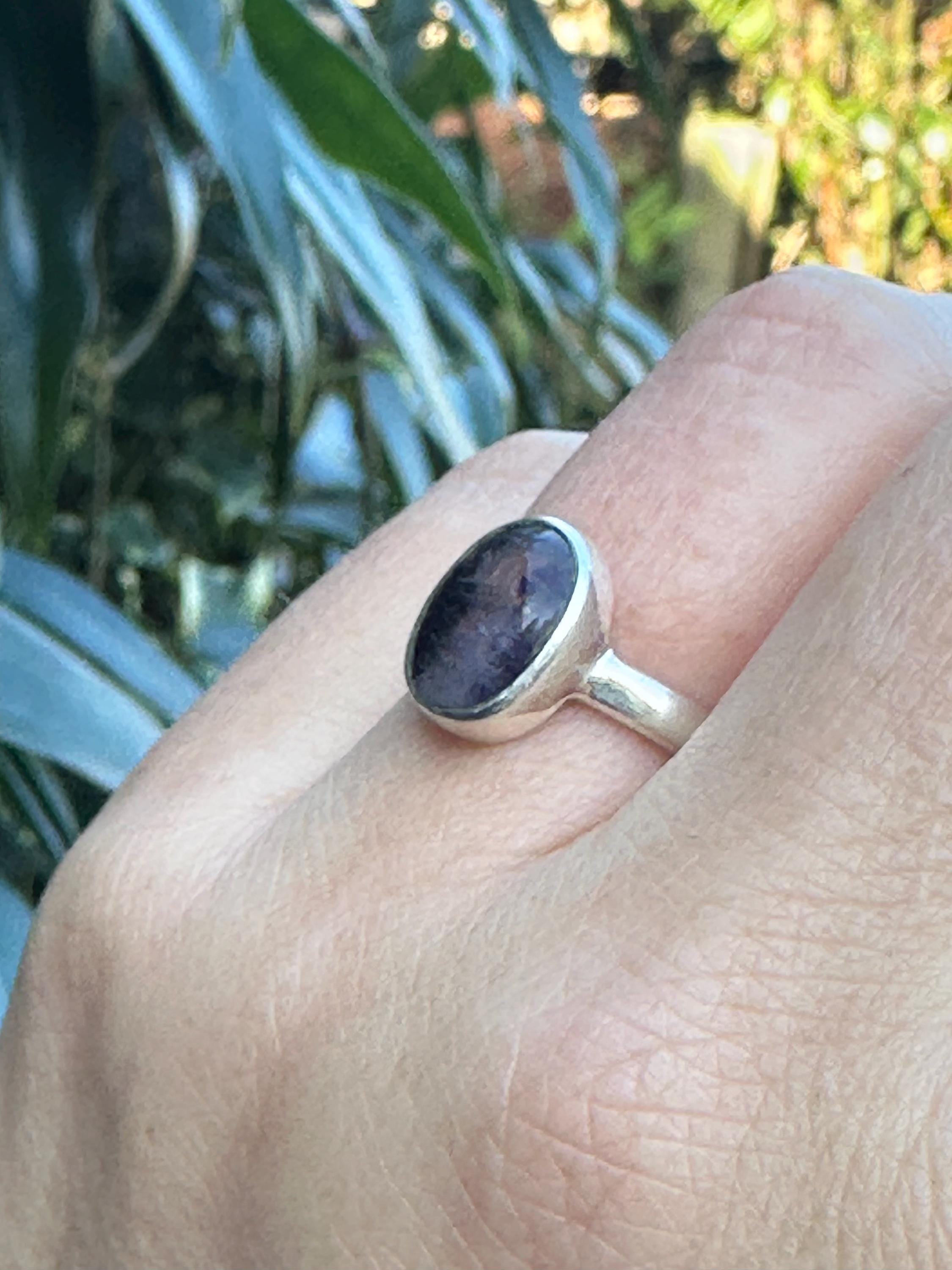Rare Blue John Ring in Sterling Silver, Oval Derbyshire Spar Statement Gemstone Ring