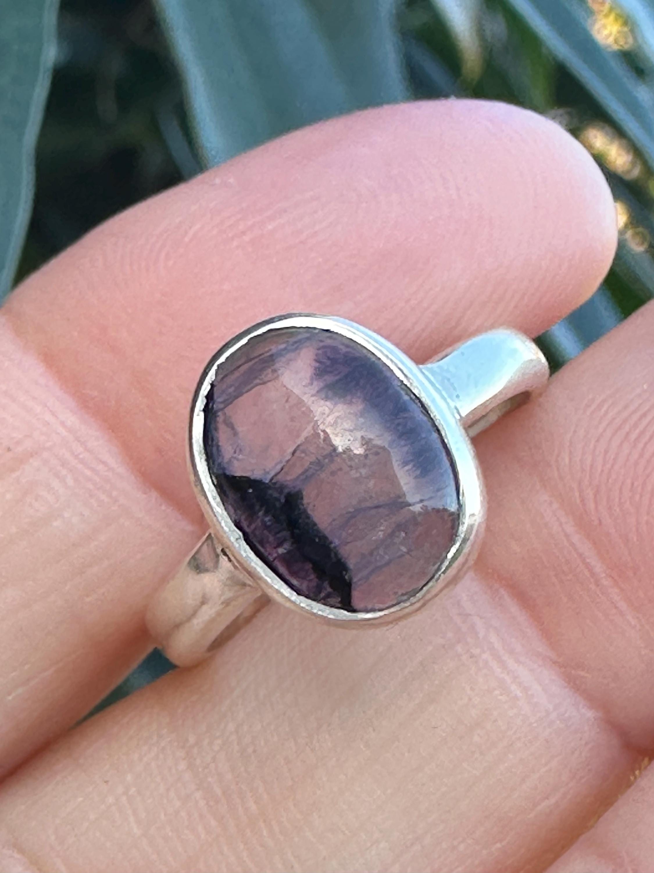 Rare Blue John Ring in Sterling Silver, Oval Derbyshire Spar Statement Gemstone Ring