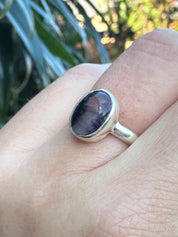Rare Blue John Ring in Sterling Silver, Oval Derbyshire Spar Statement Gemstone Ring