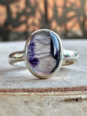 Rare Blue John Ring in Sterling Silver, Oval Derbyshire Spar Statement Gemstone Ring
