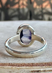 Rare Blue John Ring in Sterling Silver, Oval Derbyshire Spar Statement Gemstone Ring