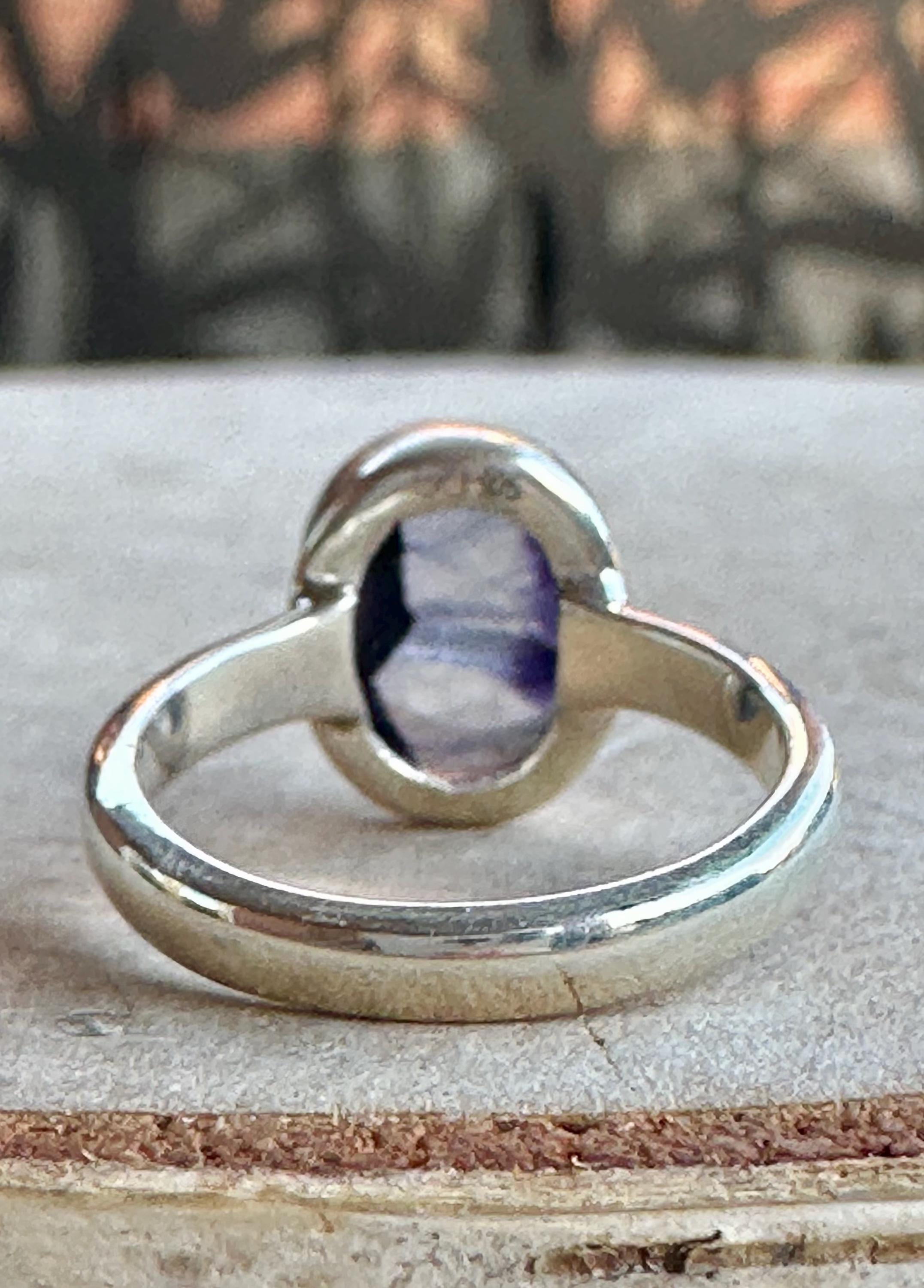 Rare Blue John Ring in Sterling Silver, Oval Derbyshire Spar Statement Gemstone Ring
