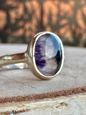 Rare Blue John Ring in Sterling Silver, Oval Derbyshire Spar Statement Gemstone Ring