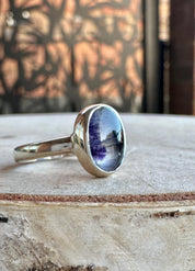 Rare Blue John Ring in Sterling Silver, Oval Derbyshire Spar Statement Gemstone Ring