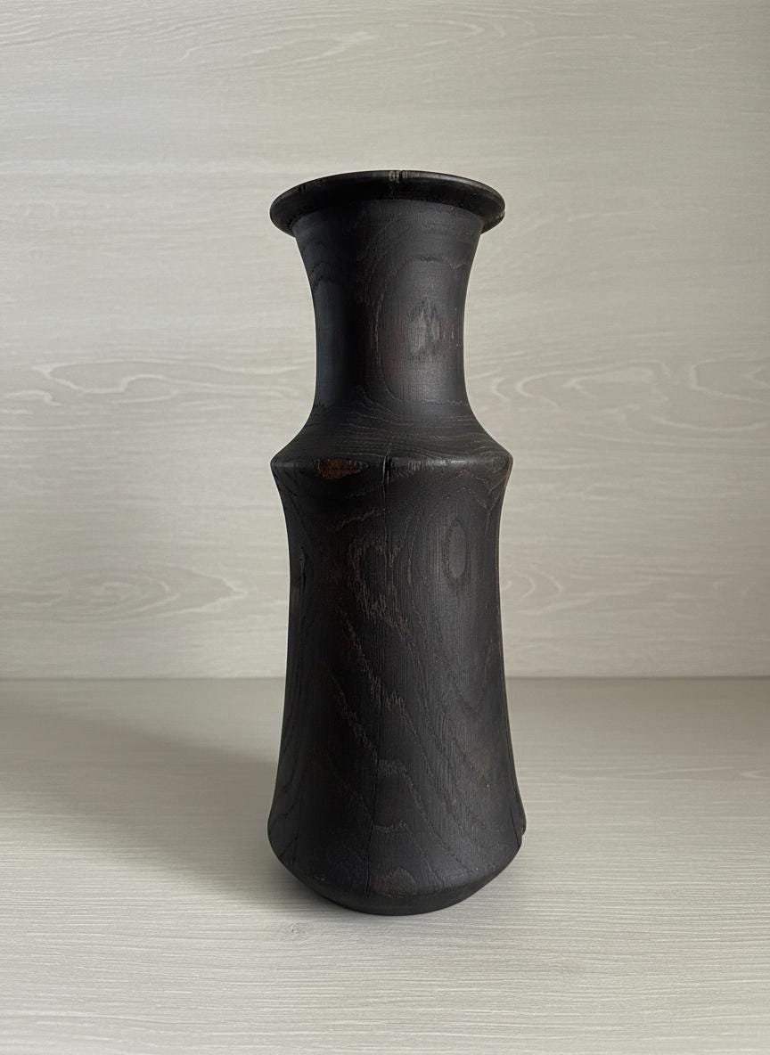 Hand-Carved Bog Oak Wooden Vase – Ancient Morta Oak Sculpture, 5th Anniversary Gift, UK Handmade