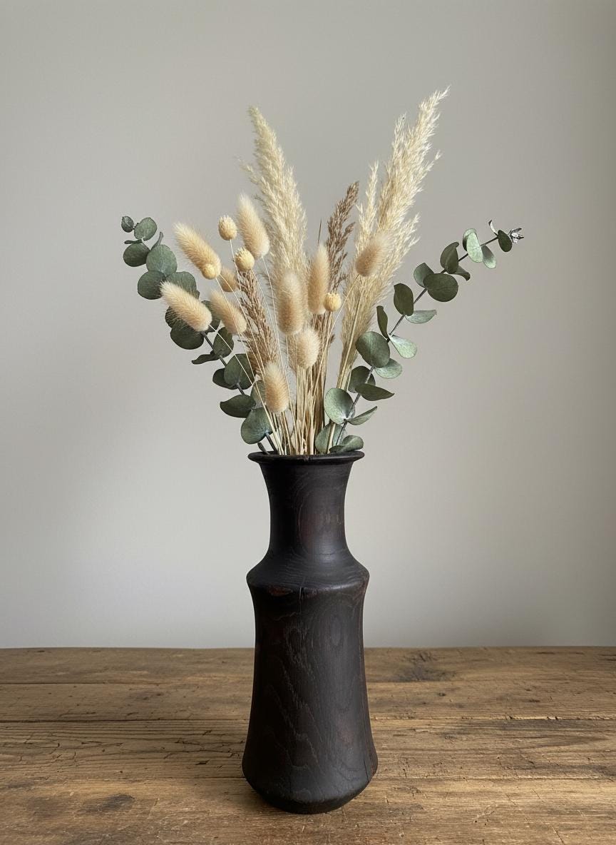 Hand-Carved Bog Oak Wooden Vase – Ancient Morta Oak Sculpture, 5th Anniversary Gift, UK Handmade