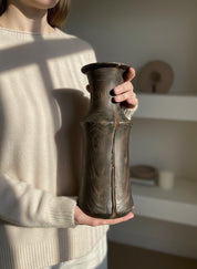 Hand-Carved Bog Oak Wooden Vase – Ancient Morta Oak Sculpture, 5th Anniversary Gift, UK Handmade