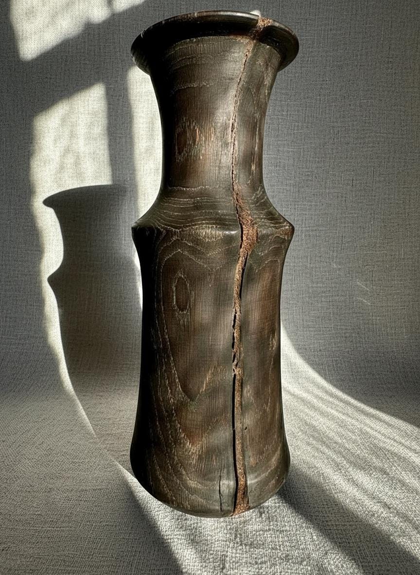 Hand-Carved Bog Oak Wooden Vase – Ancient Morta Oak Sculpture, 5th Anniversary Gift, UK Handmade