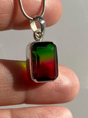 Watermelon Tourmaline Sterling Silver Baguette Pendant